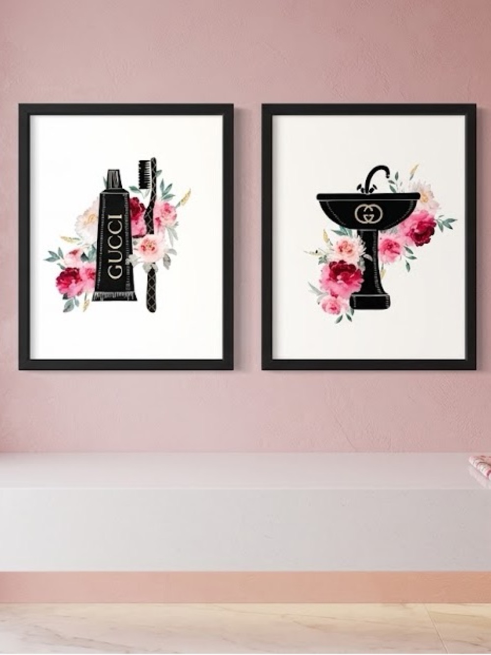 Glass front Fashion Black and Pink Floral Vanity Print Duo